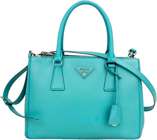 Prada Galleria Small Tote Handbag Giada Teal Saffiano Leather Silver Tone Hardware New