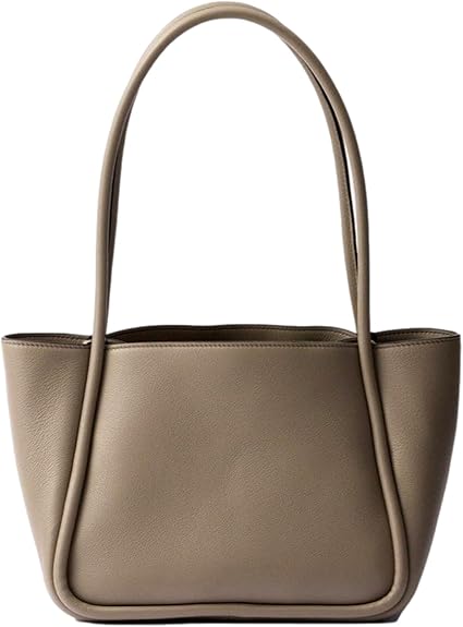 Prada Womens Soft Grain Leather Argilla Grey Small Shopping Shoulder Tote Handbag (New)