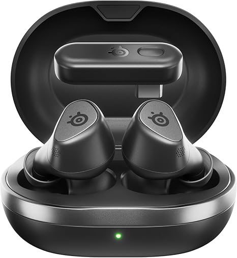 SteelSeries Arctis GameBuds for PlayStation/PC/Switch/Mobile — 2.4GHz + Bluetooth 5.3 Earbuds — ANC — Mobile App Sound Presets — Water Resistant IP55 — 40H Battery with Qi Charging Case - Black