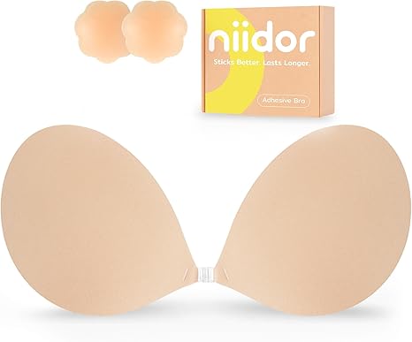 Niidor Adhesive Bra Strapless Ultra Sticky Invisible Push up Silicone Bra Multiple Colors Sizes Reusable for Backless Dress